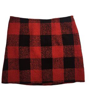 Forever 21 Red Black Plaid Lined Mini Skirt Size Large Wool Blend